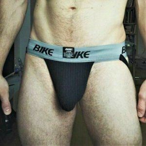 NOS ORIGINAL BIKE 2XL BLACK SWIM AND TRACK JOCK STRAP 2" WAISTBAND FITS 34"-50"